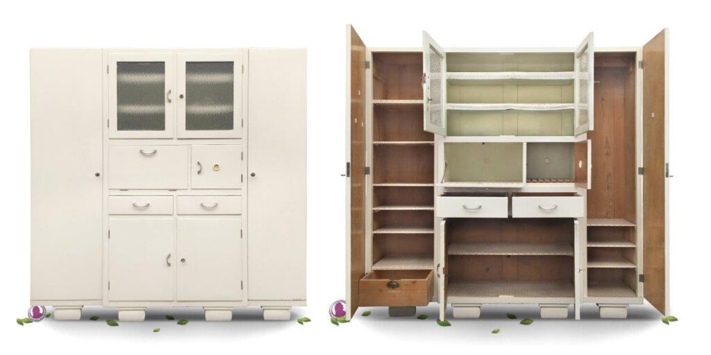 Küchenschrank creme Vintage Kredenz weiß Vollholz Küche Möbel kaufen Lieferung Shop antik Artdeco 40er-Jahre Omas Massivholz Möbel