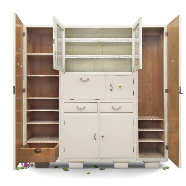 Küchenschrank creme Vintage Kredenz weiß Vollholz Küche Möbel kaufen Lieferung Shop antik Artdeco 40er-Jahre Omas Massivholz Möbel