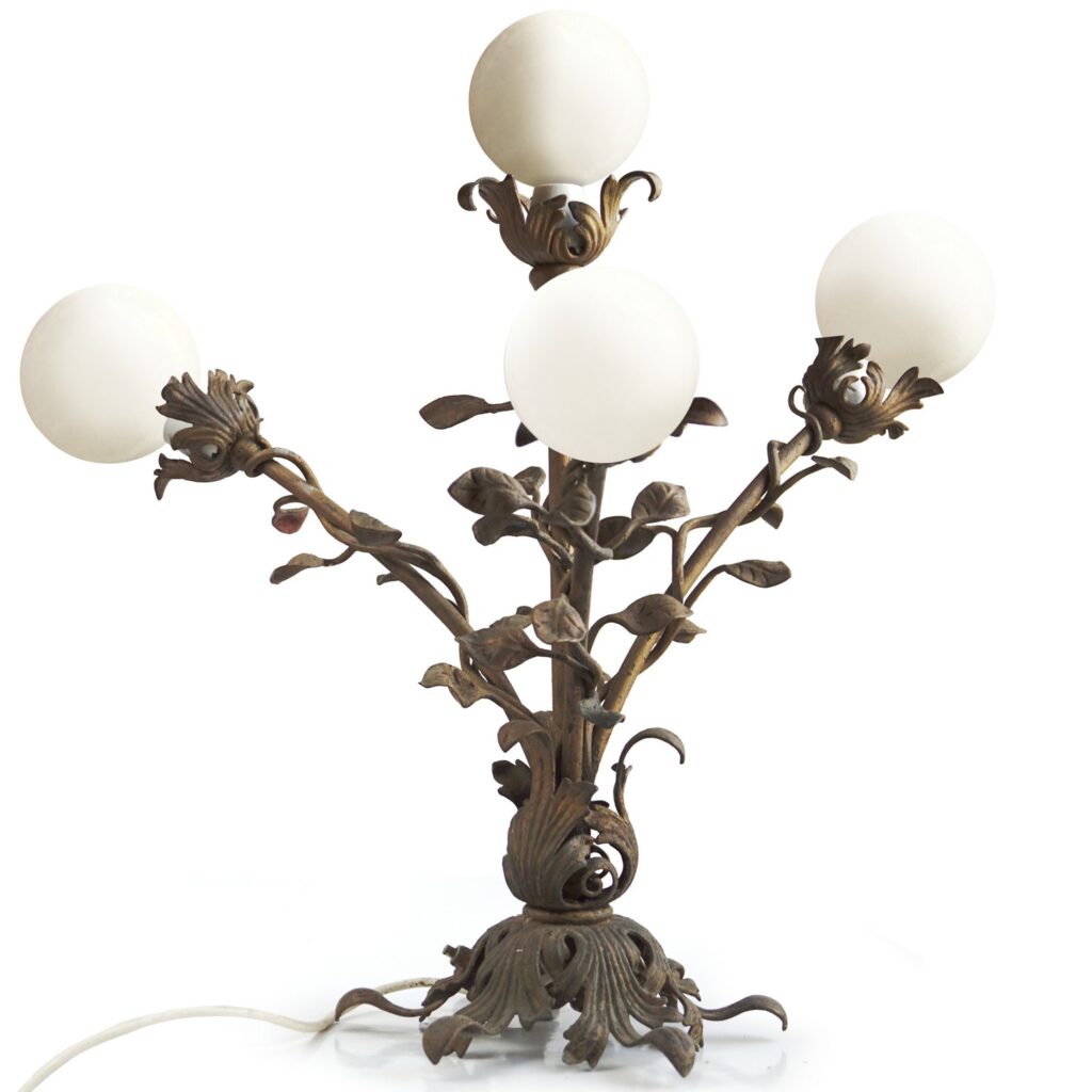 antike Tischlampe Blätter vergoldete Lampe Akanthusblätter um 1880 Antiquität Vintage Lampe neu verkabeln