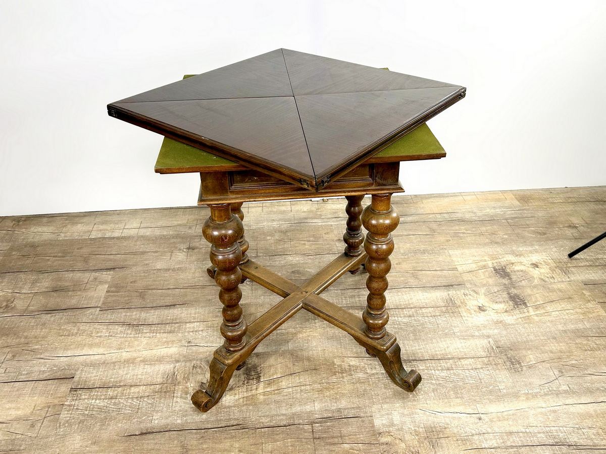 Beistelltisch antiker Spieltisch ausklappbar Historismus um 1880 Envelope Table Vergrößerungstisch