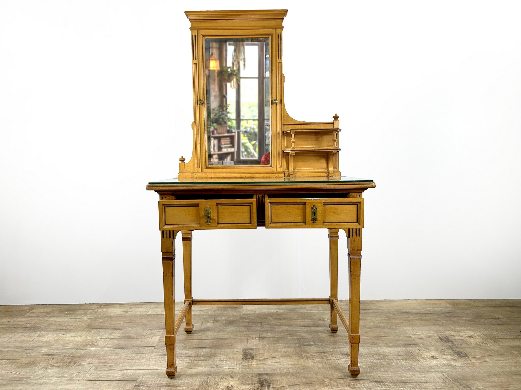 Frisiertisch antiker Schminktisch Gründerzeit Regal Sekretär mit Spiegel Pantograph Halterung Antiker Spiegelaufsatz der k.u.k. Hof-Möbelfabrik Ludwig Schmitt Originalzustand Patina