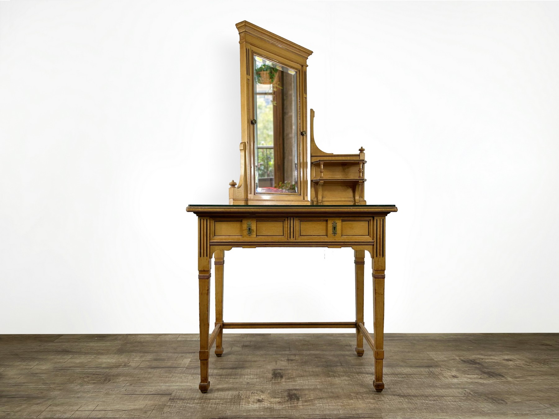 Frisiertisch antiker Schminktisch Gründerzeit Regal Sekretär mit Spiegel Pantograph Halterung Antiker Spiegelaufsatz der k.u.k. Hof-Möbelfabrik Ludwig Schmitt Originalzustand Patina