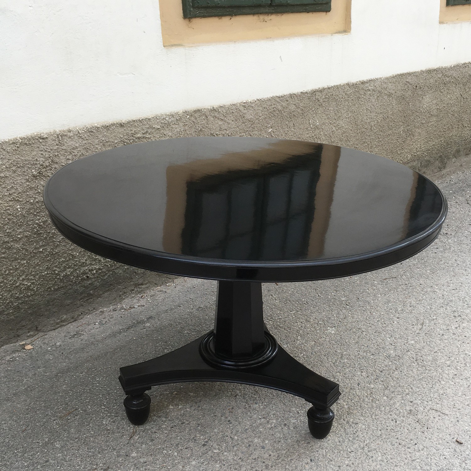 Tisch antik groß Esstisch restauriert Jugendstil Empire Biedermeier noir Schelllackpoliert Klavierlack